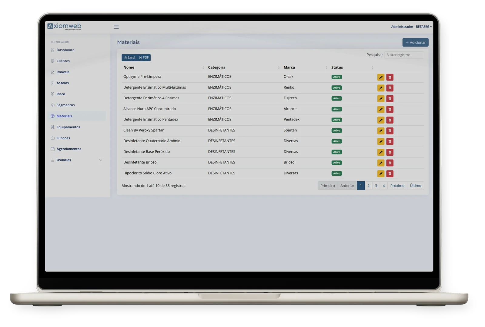 Controle de materiais e produtos de asseio na plataforma AxiomWeb